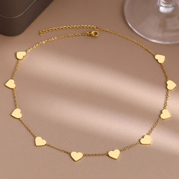 Ожерелья из нержавеющей стали, Романтическая цепочка-чокер с сердечками, Темперамент, Элегантное модное ожерелье Kpop для женщин, ювелирные изделия