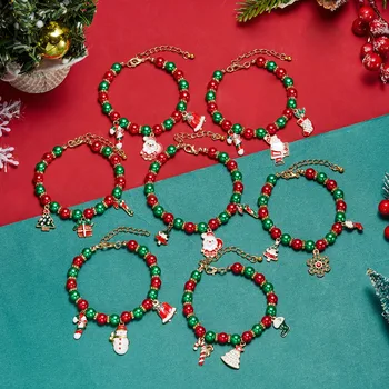Милые рождественские браслеты для женщин, девочек, детей, носки-трости Санта Клауса, регулируемые браслеты с застежкой-лобстером, подарки для вечеринок
