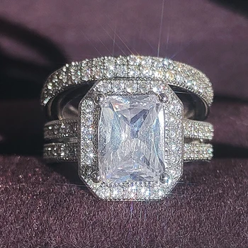 Горячие продажи роскошная принцесса серебристого цвета невеста обручальное кольцо набор для женщин леди подарок на годовщину ювелирные изделия оптом moonso R5116