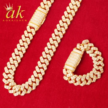 Комплект ювелирных изделий Aokaishen для мужчин, браслет, ожерелье, Кубинская цепочка, настоящее позолоченное изделие в стиле хип-хоп, бесплатная доставка, товары