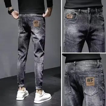 Новые весенне-осенние мужские джинсы из Корейского денима, тонкие Ковбойские стрейчевые дизайнерские брюки, выстиранные Классические брюки-карго для бойфренда, укороченные брюки для мужчин