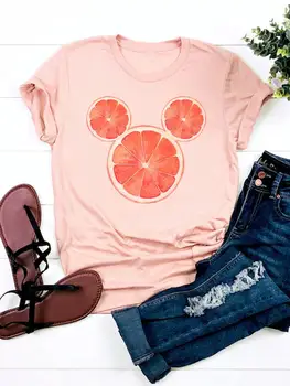 Летняя женская футболка Disney с Микки Маусом, верхняя одежда, трендовые фрукты, мода 90-х, женская одежда, повседневные футболки с мультяшным рисунком