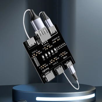 Тестер кабеля Mini USB со светодиодной подсветкой, Плата для проверки включения-выключения короткого замыкания, точное обнаружение 6 в 1 для iOS Android Type-C
